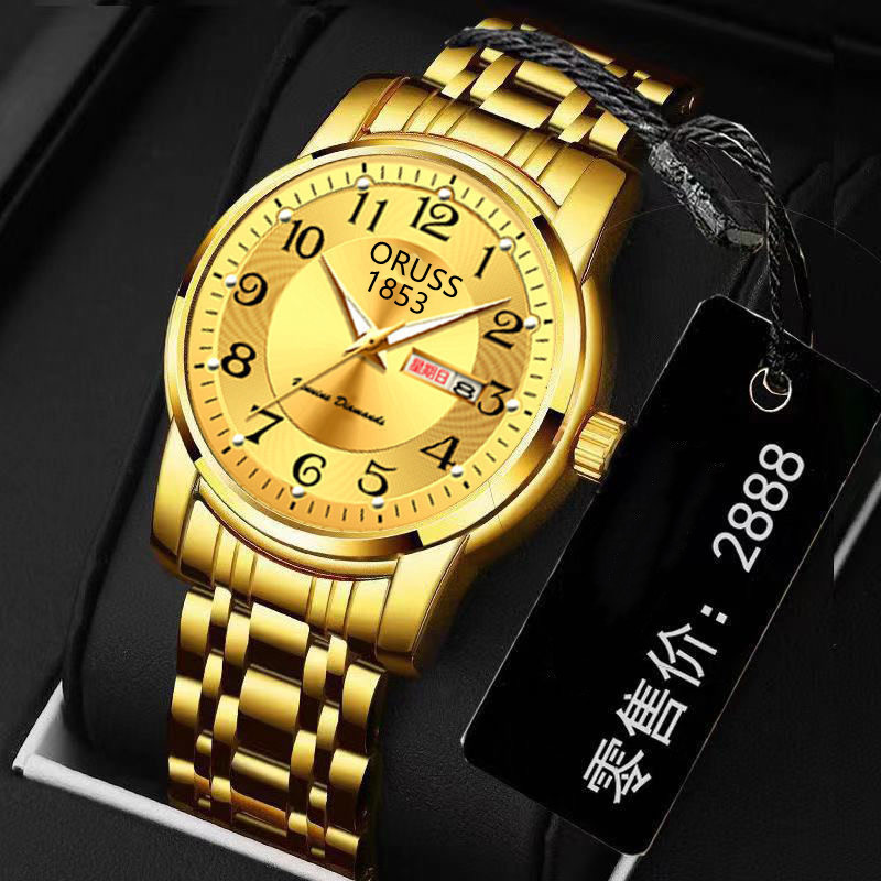 新款全自動非機械手錶男高檔夜光防水腕錶大數字雙日曆多功能男表