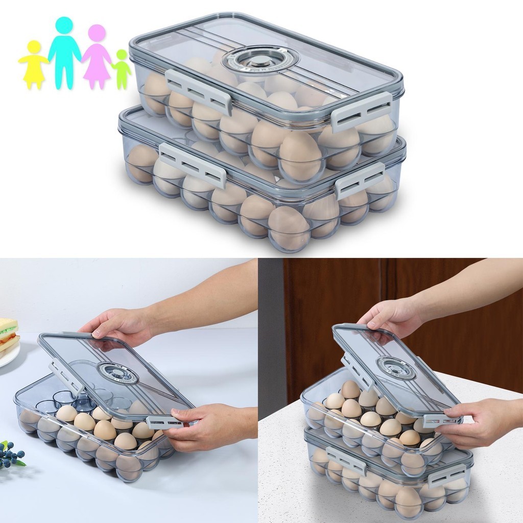 冰箱雞蛋容器 18/24 計數雞蛋架用於冰箱透明雞蛋收納盒存儲容器可堆疊雞蛋儲物盒帶時間刻度和蓋子 SHOPTKC579