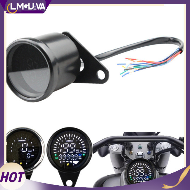 Lmg 摩托車車速表 0~10000RPM 0-199km/h LCD 數字轉速表里程表燃油表儀表 12V 通用