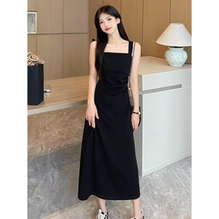 [XIAO]黑色背心吊帶洋裝女小個子夏季長裙高級感打底揹帶裙套裝小黑裙
