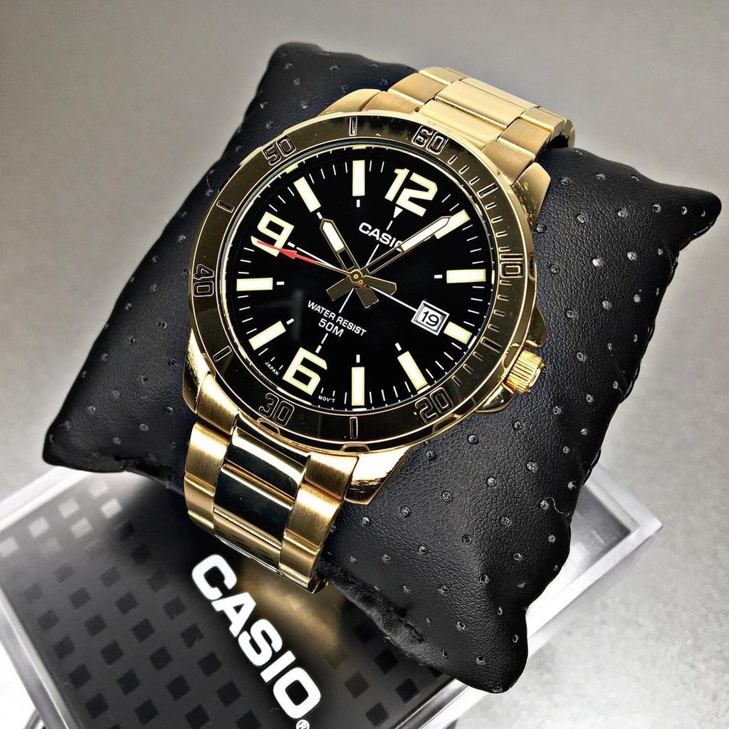 casio丨正品卡西歐手錶男商務防水劍魚比爾蓋茨同款 MTP-VD01G-1B