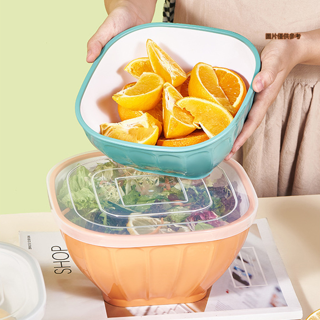 【熊熊家居】AMZ 方形帶蓋塑膠碗 桌面沙拉水果整理碗廚房配料攪拌儲物碗