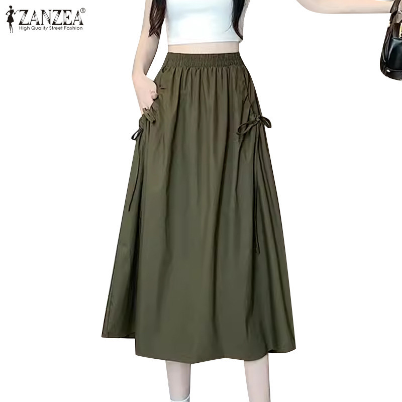 Zanzea 女式韓版時尚彈力腰褶寬鬆A字超短裙