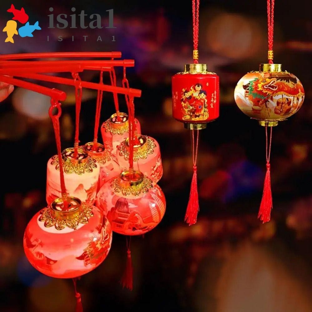 ISITALED燈籠燈,流蘇夜光中國新年燈籠,家居裝飾圓形氣缸DIY花燈燈籠兒童