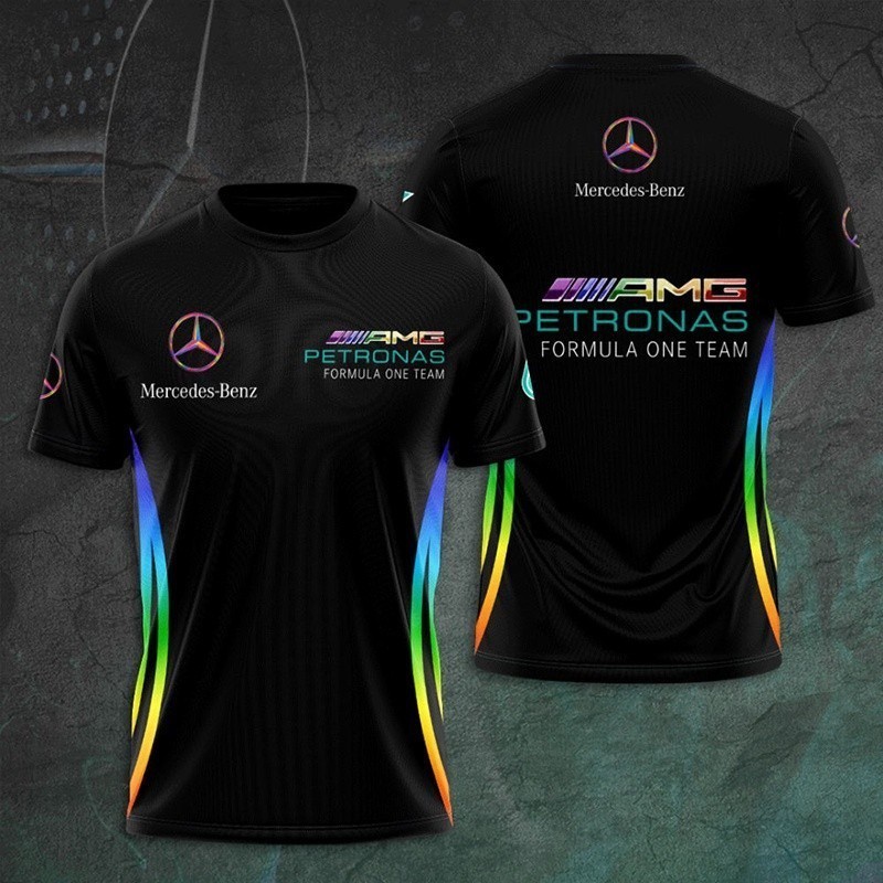 2024新款夏季T恤賓士AMG馬來西亞國家石油F1車隊標誌列印3D男休閒一級方程式男子T恤衣服 ZB2V
