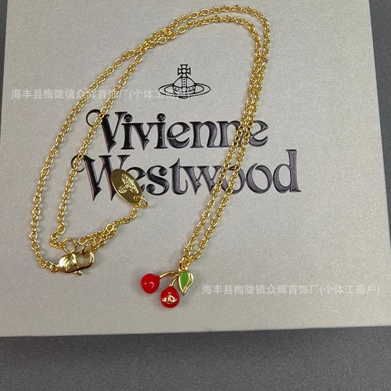 Vivienne Westwood 立體櫻桃土星項鍊女新款水果手鍊耳環氣質耳環