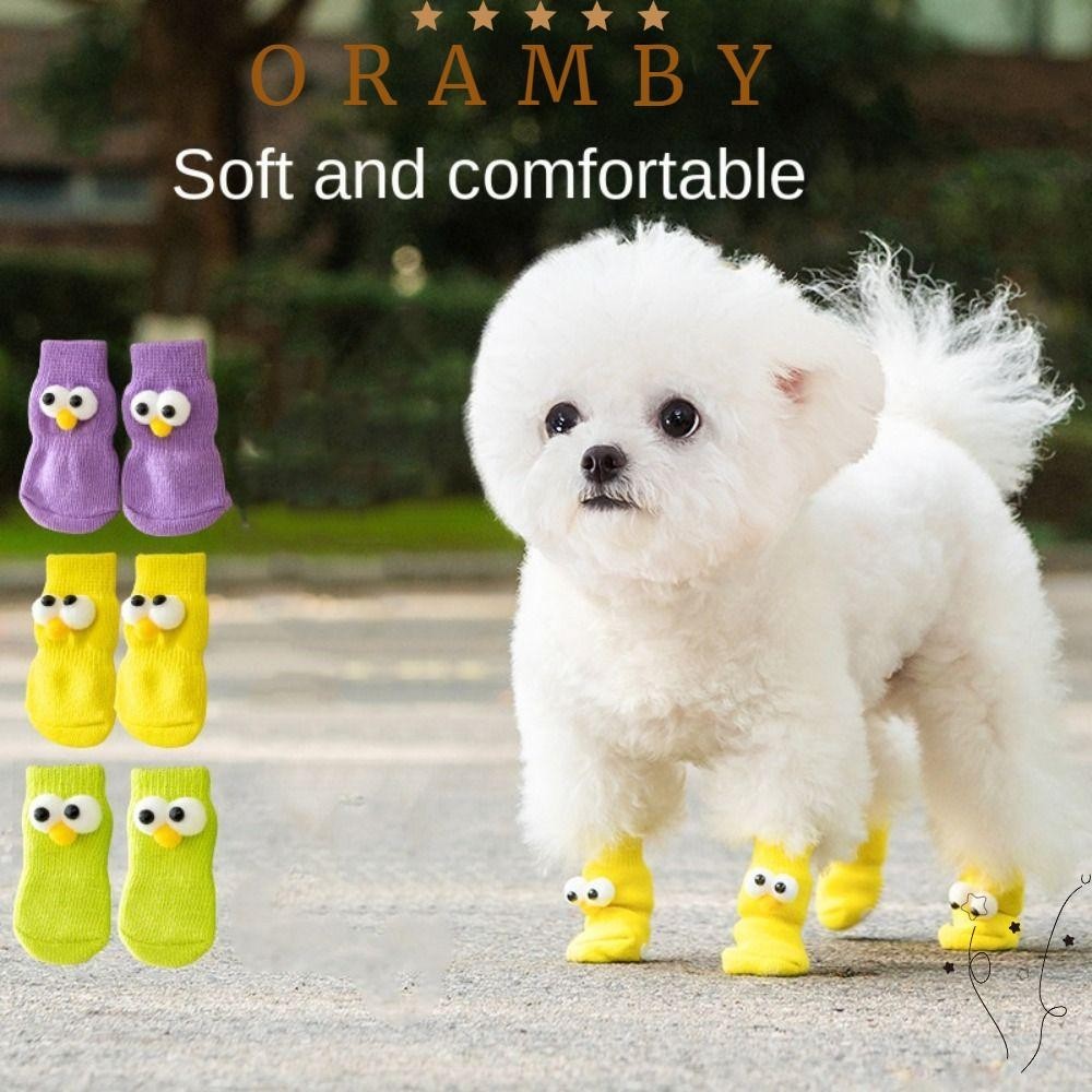 ORAMBEAUTY4pcs貓防滑鞋,小狗鞋爪子保護器蓋狗襪子,可愛的大眼睛寵物襪爪子保護器