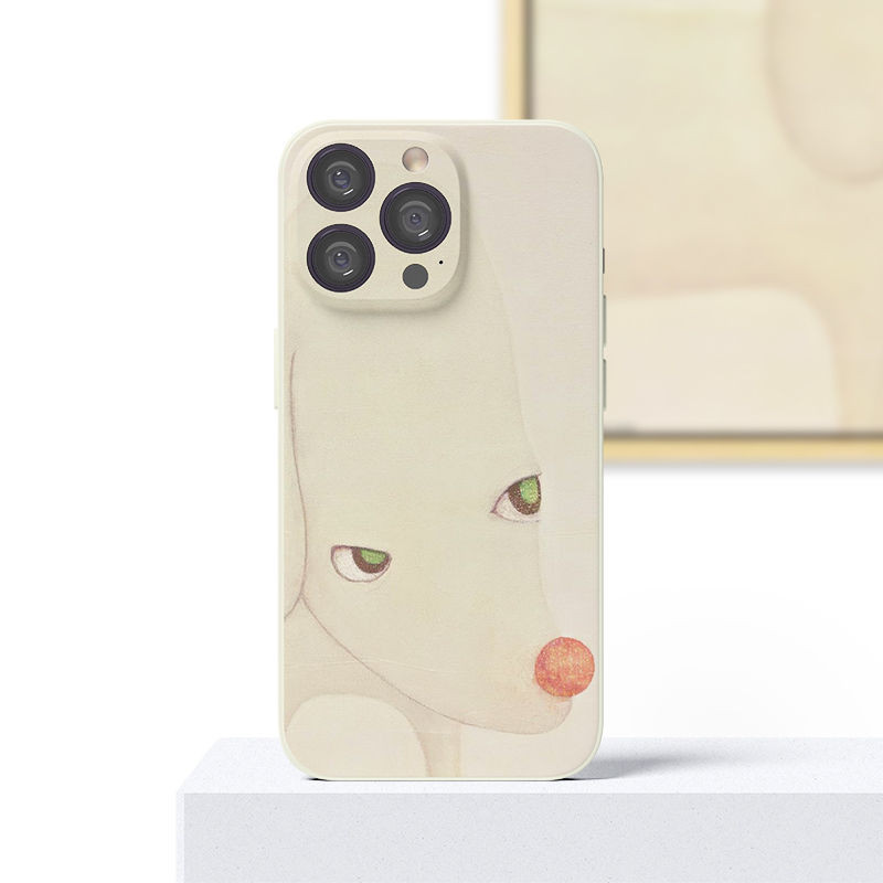 奈良美智 紅鼻子白狗 可愛插畫藝文術生小眾 液態矽膠 手機殼 N005