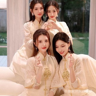 香檳色伴娘服中式旗袍高階感姐妹團禮服女小眾2023新款小個子四季 8VHR