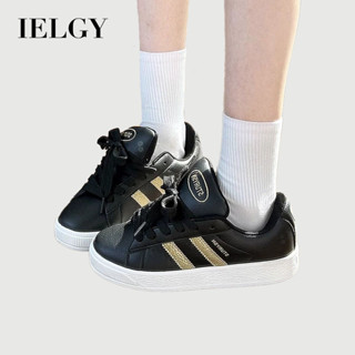 IELGY 復古黑金麵包鞋女2025新款休閒小白鞋德式訓練運動鞋
