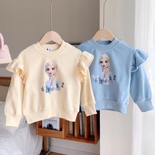 ✨Treasure春秋愛莎女童公主大學T新款兒童童裝兒童洋氣秋季卡通花邊甜美上衣