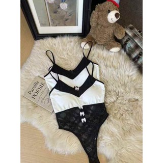 【HOT 本舖】 法式撞色蝴蝶結蕾絲吊帶夏季修身無袖背心純欲性感高階感連體上衣