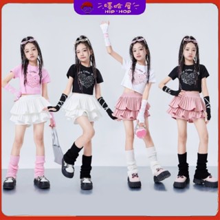 純棉女童爵士街舞jazz印花服裝甜酷嘻哈開幕表表演服啦啦隊服T恤