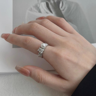 Anna's 不規則珍珠鑲嵌鑽開口可調整鈦鋼戒指女ins指環