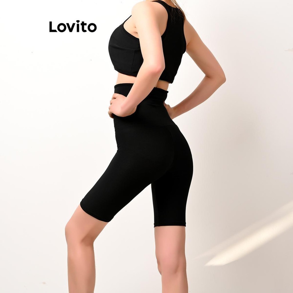 Lovito 女士休閒素色圖案運動短褲 LNA53261