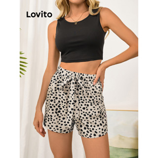 Lovito 女士休閒點點蝴蝶結短褲套裝 LBL09182
