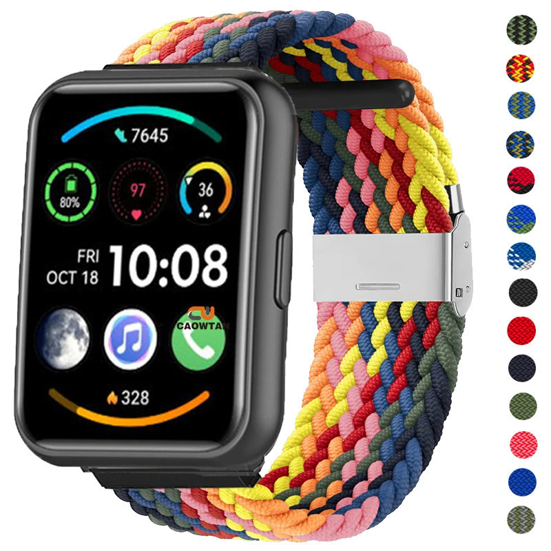 適用於華為 Watch Fit 錶帶的編織尼龍錶帶 2 錶帶編織錶帶可調節替換腕帶