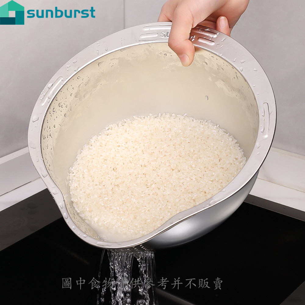 洗米機 - 水果蔬菜瀝水器 - 不銹鋼 - 洗米碗 - 帶過濾器 - 傾斜底部設計 - 米篩濾鍋 - 懸掛式存儲 - 廚