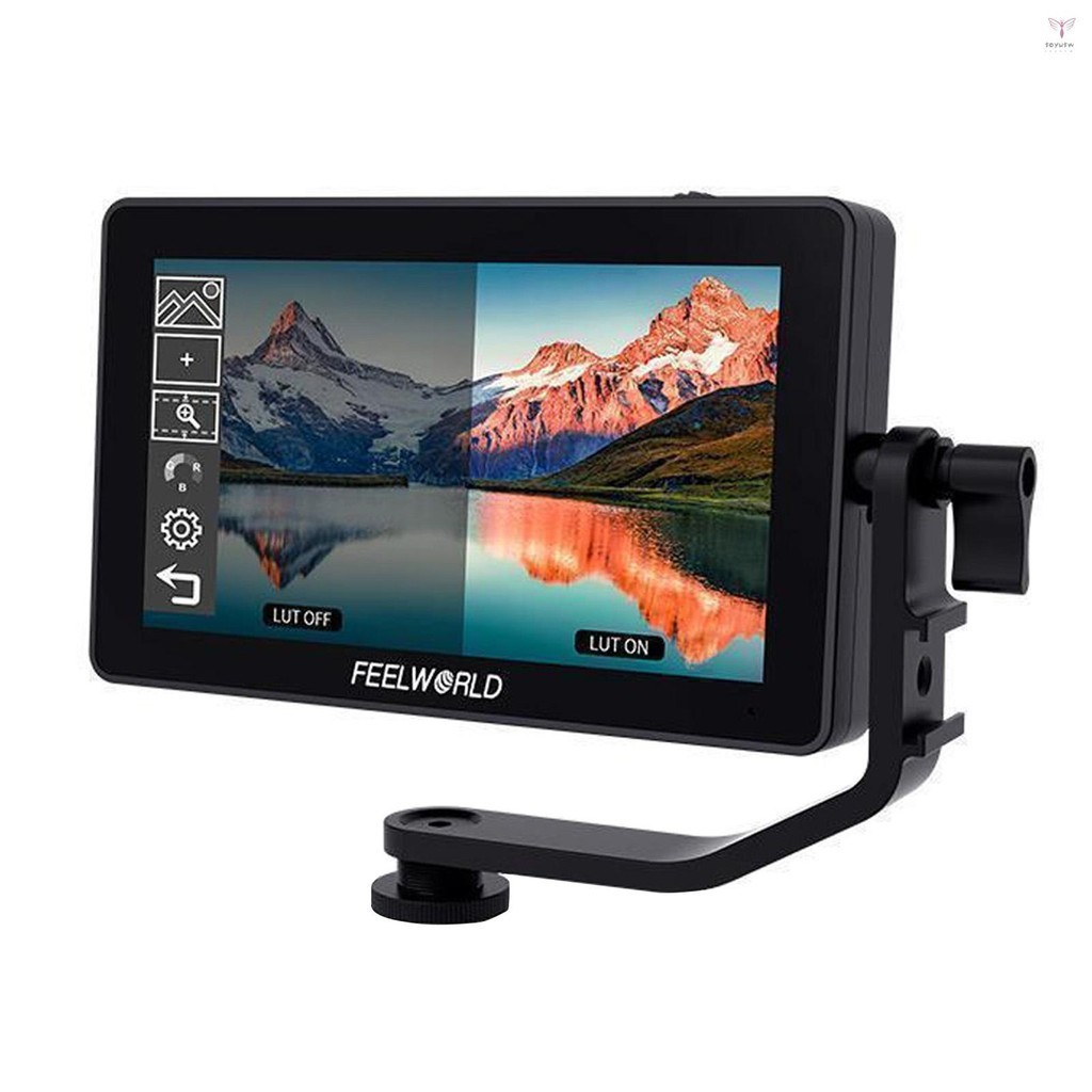 Feelworld F6 PLUS 6 英寸攝像機現場監視器套件 3D LUT 視頻輔助,帶遮陽傾斜臂支持 4K 高清輸