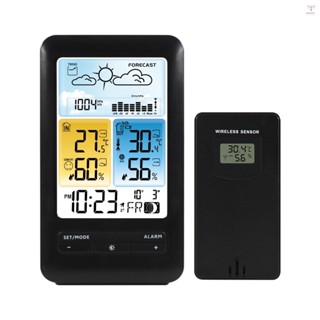 Uurig)lcd 氣象站鬧鐘,帶貪睡數字室內室外溫度濕度監測溫濕度計,帶背光/日期/星期/月相/舒適度/鬧鐘