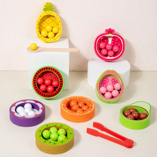 兒童益智玩具 教學幼兒童木質鍛鍊寶寶動手親子互動水果認知顏色分類夾珠子益智玩具