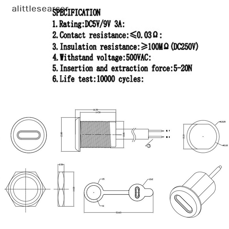 Alittlesearcer USB-C 2/4/5Pin 大電流充電插座帶 PH2.0 螺母卡扣鎖板 USB TYPE