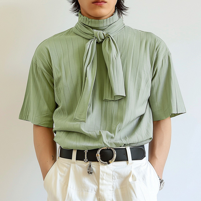 Incerun 男士韓版時尚立領純色短袖襯衫