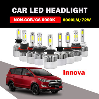 【2PCS】適用於豐田 Innova LED 汽車大燈遠近光燈燈泡 8000LM 72W COB 6000K 白光汽車