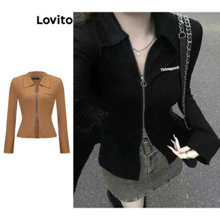 Lovito 女士休閒素色拉鍊T恤 LNA27136 (多色的）