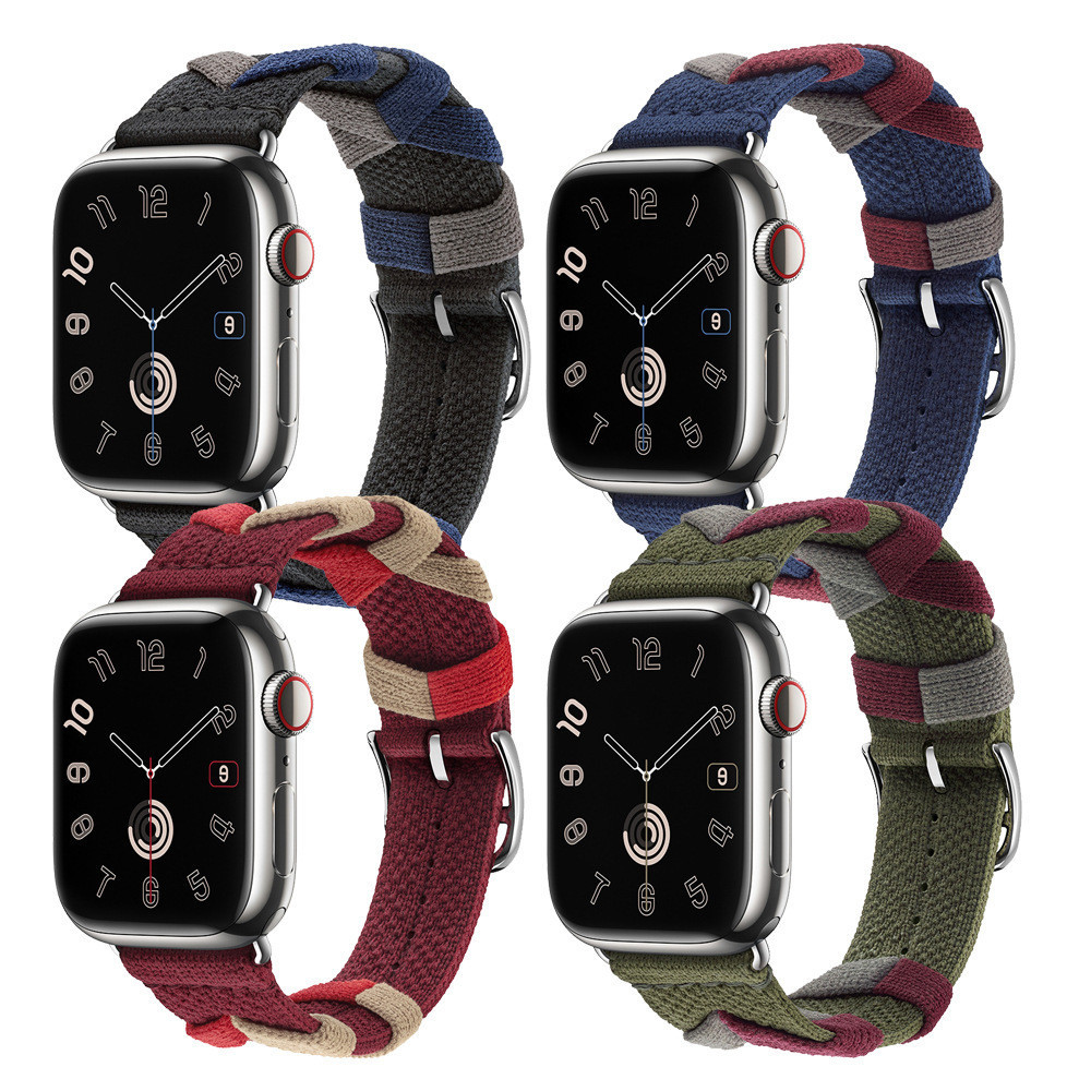 適用蘋果手錶帶Apple Watch s9 ultra愛馬士尼龍針織編織花紋錶帶
