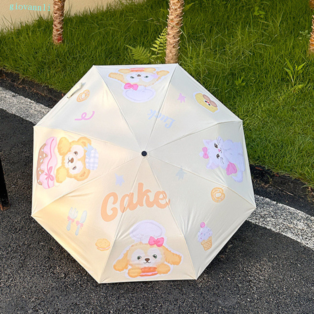 GIOVANN蛋糕狗防曬傘:,信件打印重量輕小熊自動傘,8-肋骨迷你遮陽板卡通折疊太陽傘學生