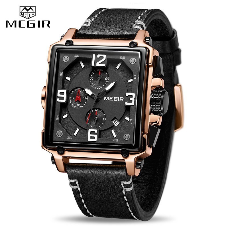 Megir 2061 男士手錶頂級品牌豪華計時石英手錶男士運動皮革軍隊軍事手錶男士手錶 BI5X