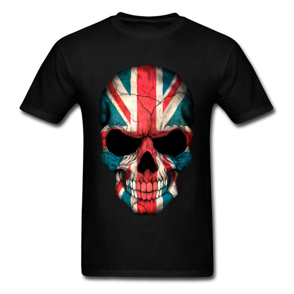 新款 2018 年英國國旗骷髏 T 恤 3D 打印男大碼棉質上衣短袖男士復古風格