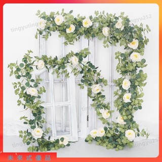⭐模擬茶花野果花藤玫瑰花藤模擬尤加利葉藤桉樹葉藤蔓婚禮裝飾藤條 模擬藤條 玫瑰藤條626