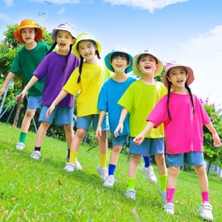 臺灣熱銷 兒童演齣服裝幼兒園舞蹈糖果色畢業照親子T恤小學生啦啦隊運動會
