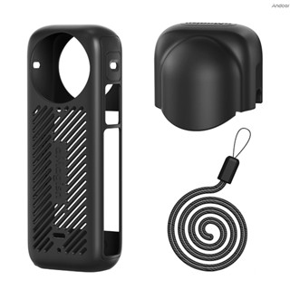保護套 aMagisn Panorama 相機矽膠保護套蓋 + 矽膠鏡頭蓋帶腕帶防震相容 Insta360 X4 相機配