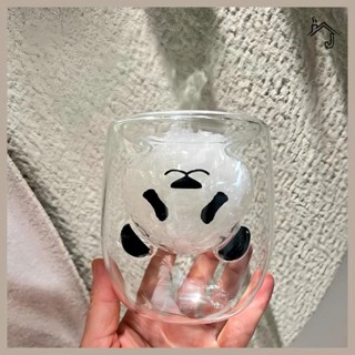 【JJ HOME】雙層玻璃杯子 可愛卡通熊貓倉鼠耐熱牛奶杯 咖啡杯 創意冰激凌杯 夏季飲料杯 情侶杯 禮物