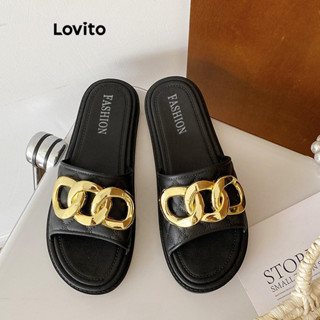 Lovito 休閒素色防滑軟底時尚潮流綁帶拖鞋女式平底涼鞋 LFA62078