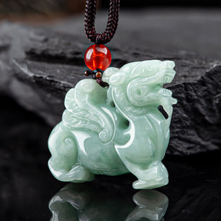 ヾ老鳯祥•‹附鑒定證書›天然緬甸A貨淺綠翡翠飛天麒麟吊墜冰種玉石鏤空掛件玉器掛墜批發