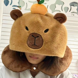 【降價秒殺】卡皮巴拉U型枕水豚帽子可愛連帽頸枕u形枕開車飛機高鐵旅行護頸枕 兒童 學生 交換禮物