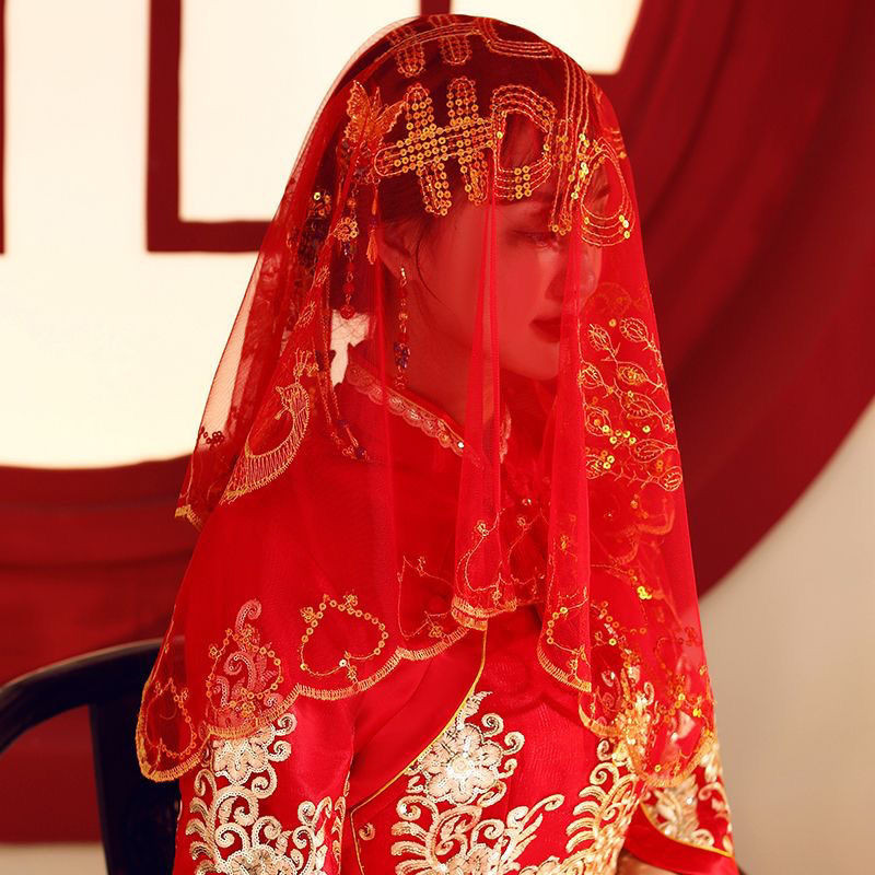 ‹紅蓋頭›現貨 中式婚禮蓋頭秀禾服 紅蓋頭 網紗 紅蓋頭 新娘頭紗紅色秀禾 紅蓋頭 女
