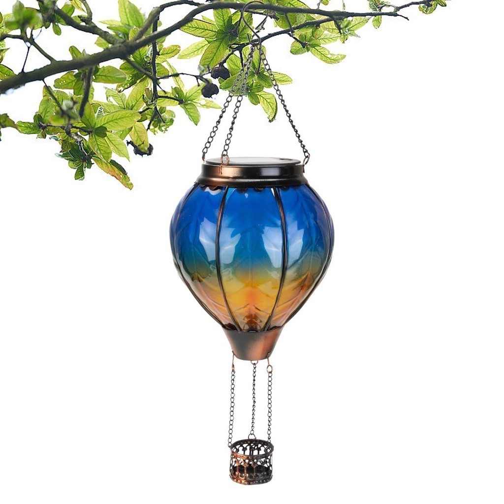 熱氣球太陽能燈藍色熱氣球藍色燈籠燈裝飾玻璃燈籠戶外挂件 smbtw smbtw