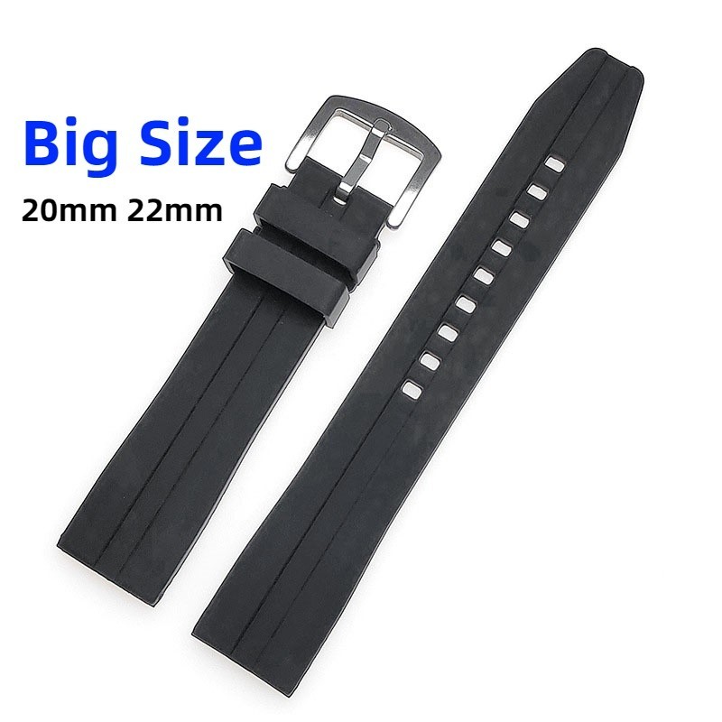 加長大碼矽膠錶帶 20mm 22mm橡膠錶帶適用於SEIKO精工五號潛水鬼矽膠帶男女運動防水黑色手錶帶
