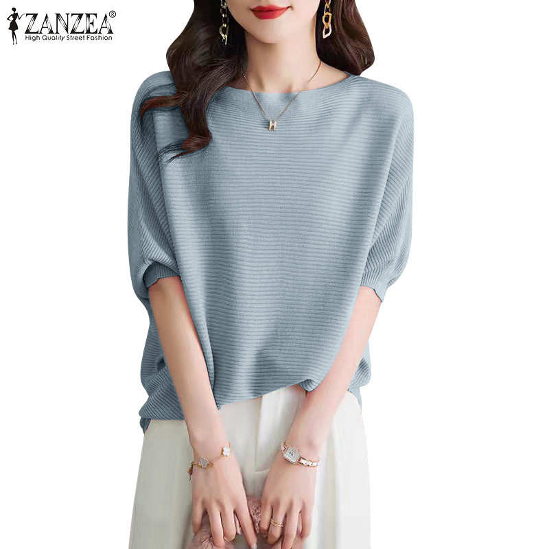 Zanzea 女式韓版休閒圓領純色短袖襯衫