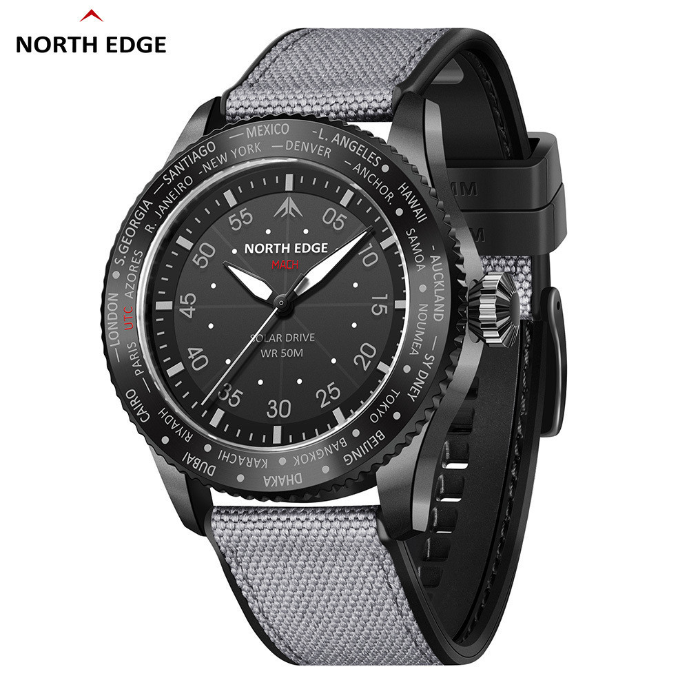 North Edge戶外運動男士手錶  指針式夜光防水長續航光能驅動圓表男