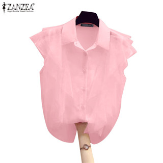 Zanzea 女式韓版時尚襯衫領休閒無袖襯衫