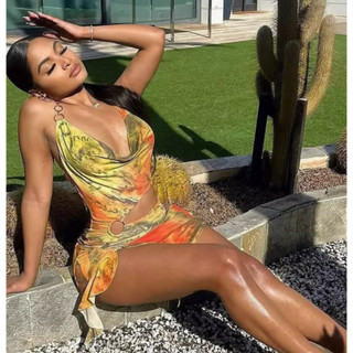 SUNSET ISLAND GIRL ,ESH RUCHED MINI DRESS