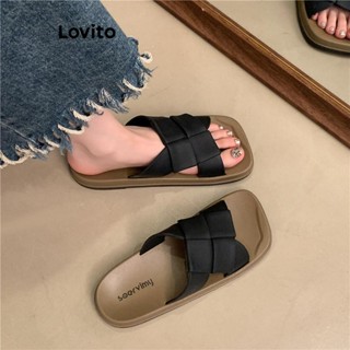 Lovito 休閒平底涼鞋 女士素色交叉平底夏季涼鞋 LFA69002