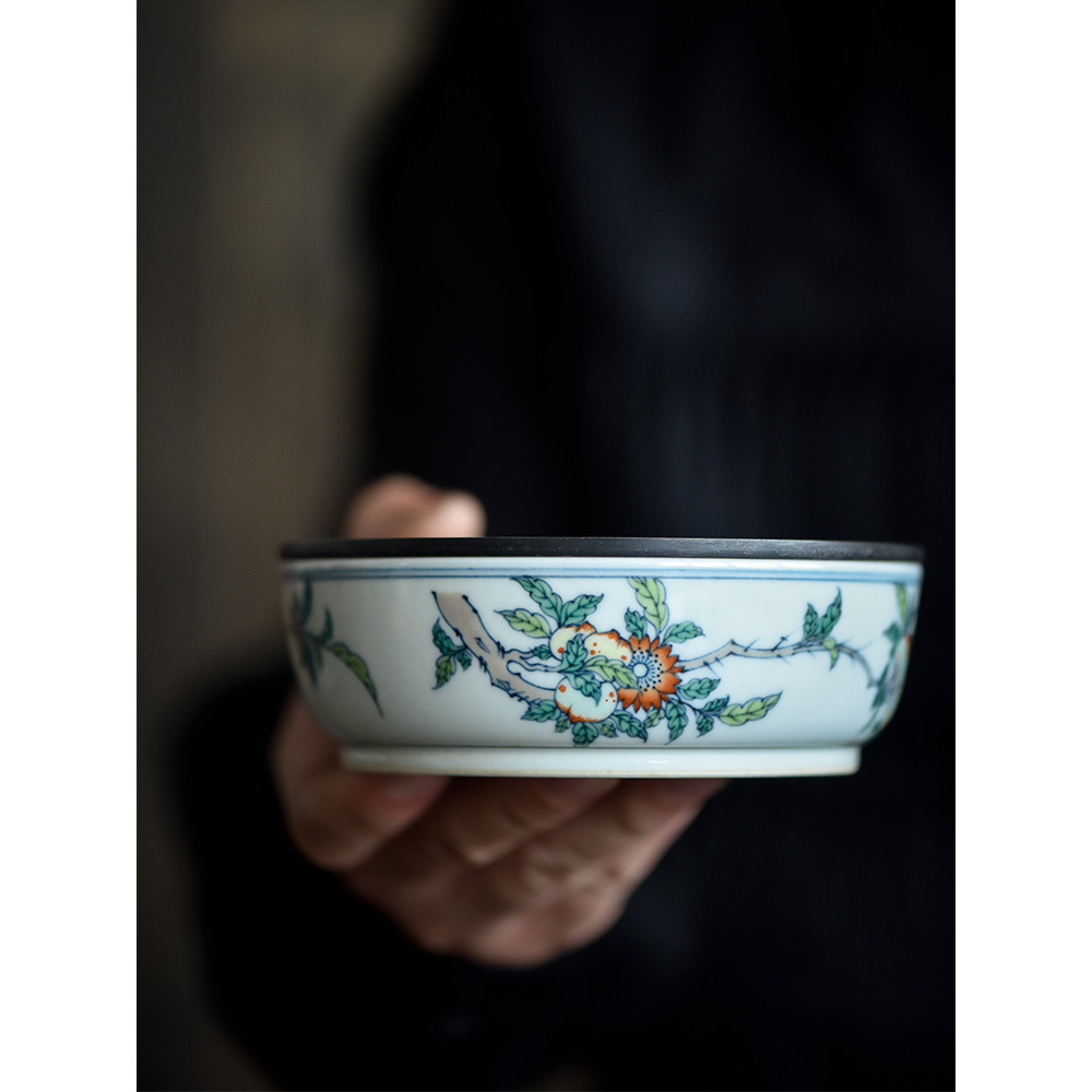 【收藏精品茶具】陶瓷壺承手繪手工儲水茶盤復古鬥彩錫蓋銅錢孔