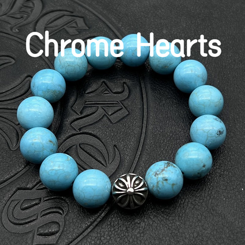 Chrome Hearts克羅心黑曜石綠松石12mm手串男女個性經典款串珠百搭十字架